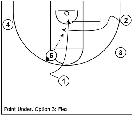 Example basketball diagram that demonstrates flex action within the Point Away subset of the overall Point series